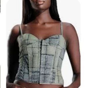 I.AM.GIA Light Gray Patchwork Denim Bustier Camisole